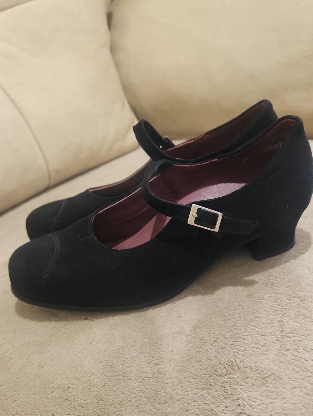 New Condotion KUMFS Black Suede Mary Jane Heels made In New Zealand.